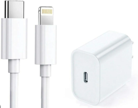 20W CHARGING BUNDLE - Apple 20W 2 Pin Power Brick Adapter and USB-C to Lightning Cable